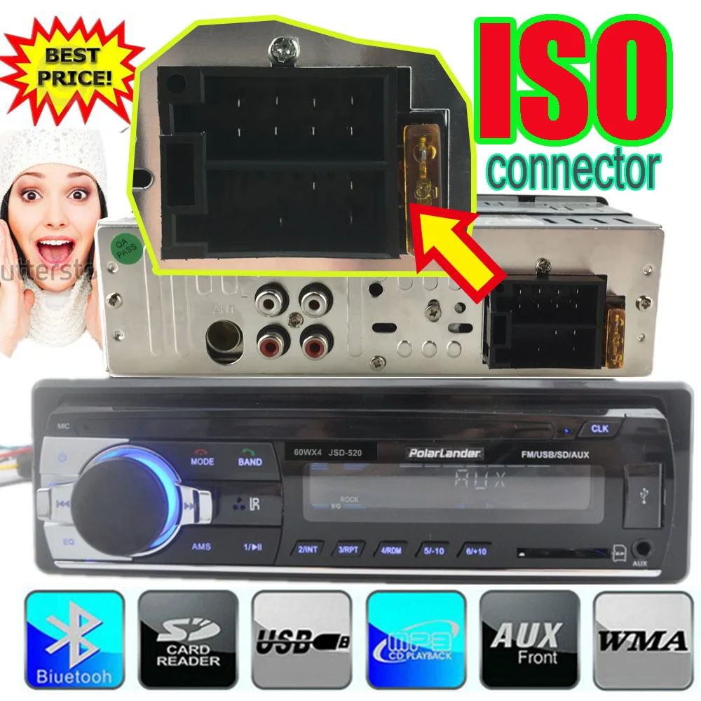 Автомобильный стерео радио JSD 520 MP3/WMA/WAV плеер Bluetooth горячая Распродажа напольная цена FM/SD/USB/AUX несколько эквалайзеров 1 DIN 12V