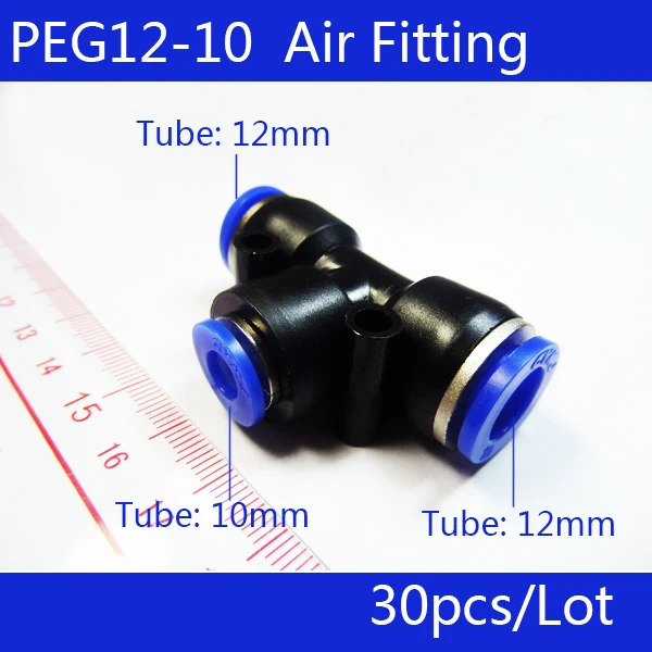 

Free shipping 30pcs PEG 12MM - 10MM Pneumatic Unequal Union Tee Quick Fitting Connector Reducing Coupler PEG12-10