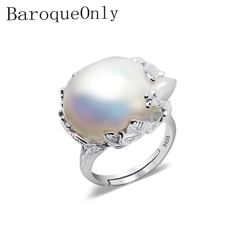 BaroqueOnly 925 Серебряное кольцо 15-22 мм большой размер барокко необычное жемчужное кольцо, женские подарки