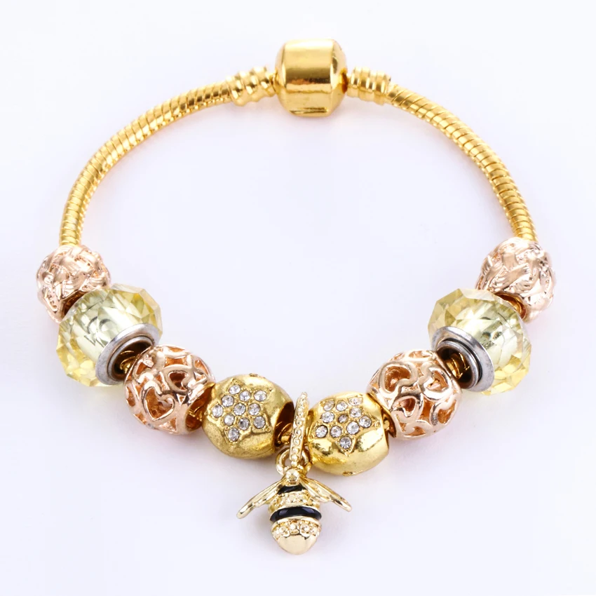 Европейский цвет золотистый цепи змейки браслет для Для женщин пчелы кулон моды