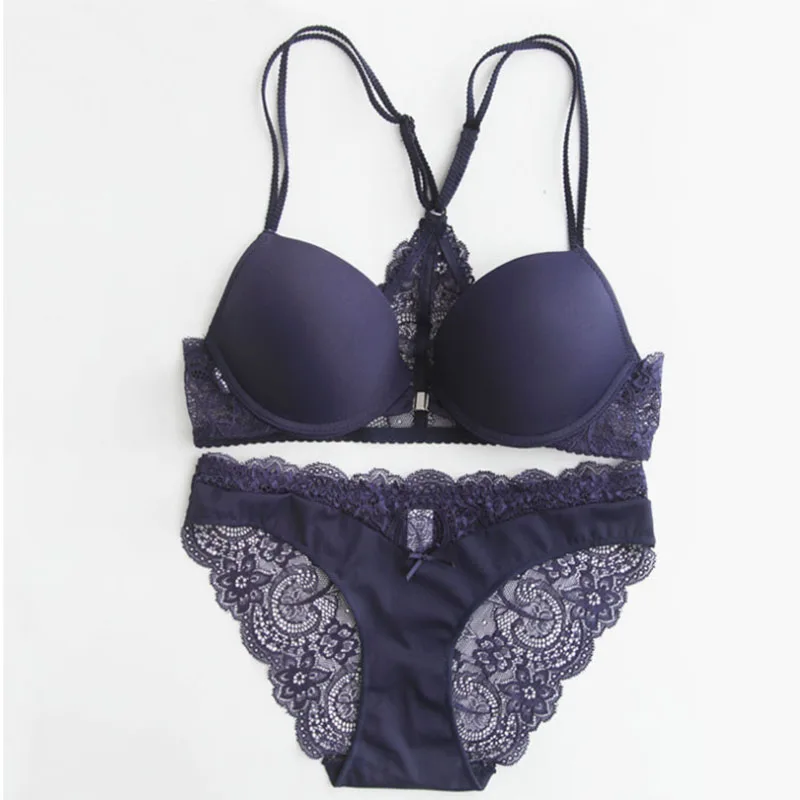 CR Intimates 2017 New Women Sexy Lingerie Lace Y-line Straps Front Closure Bra Hollow Out Panties Bra set Underwear WI473