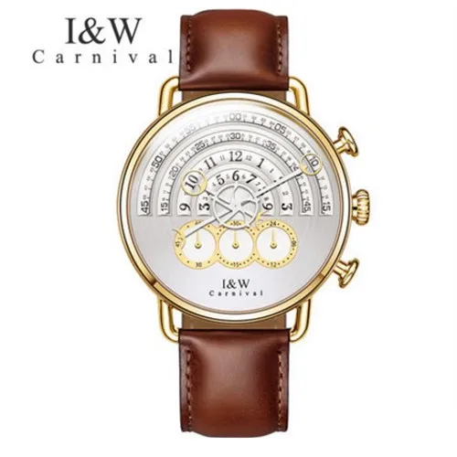 Gold white SF8816Bro Люксовый бренд, для подиума, уникальный дизайн, кварцевые мужские часы, хронограф, секундомер, часы, мужские часы, военная мода, полная сталь, кожа, reloj - Цвет: Gold white SF8816Bro