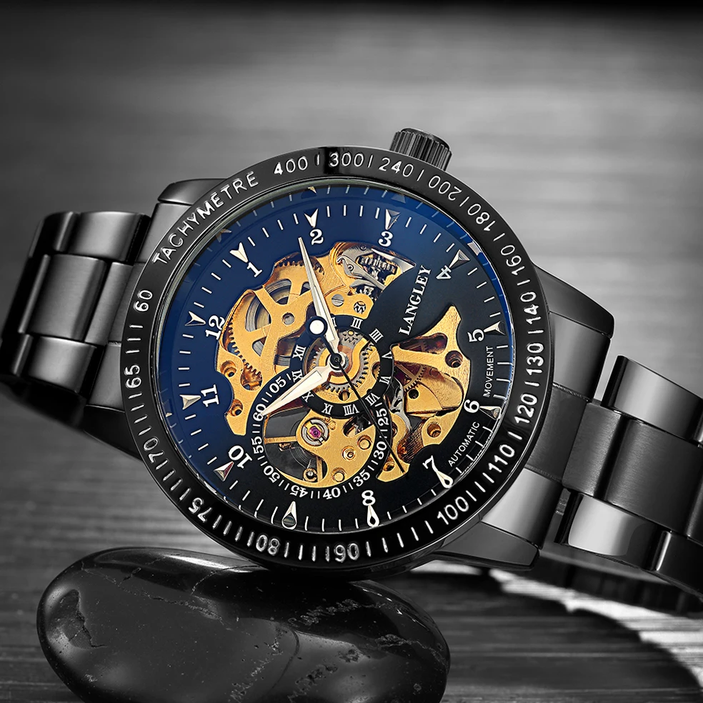 Часы наручные мужские автоматические водонепроницаемые из нержавеющей стали |