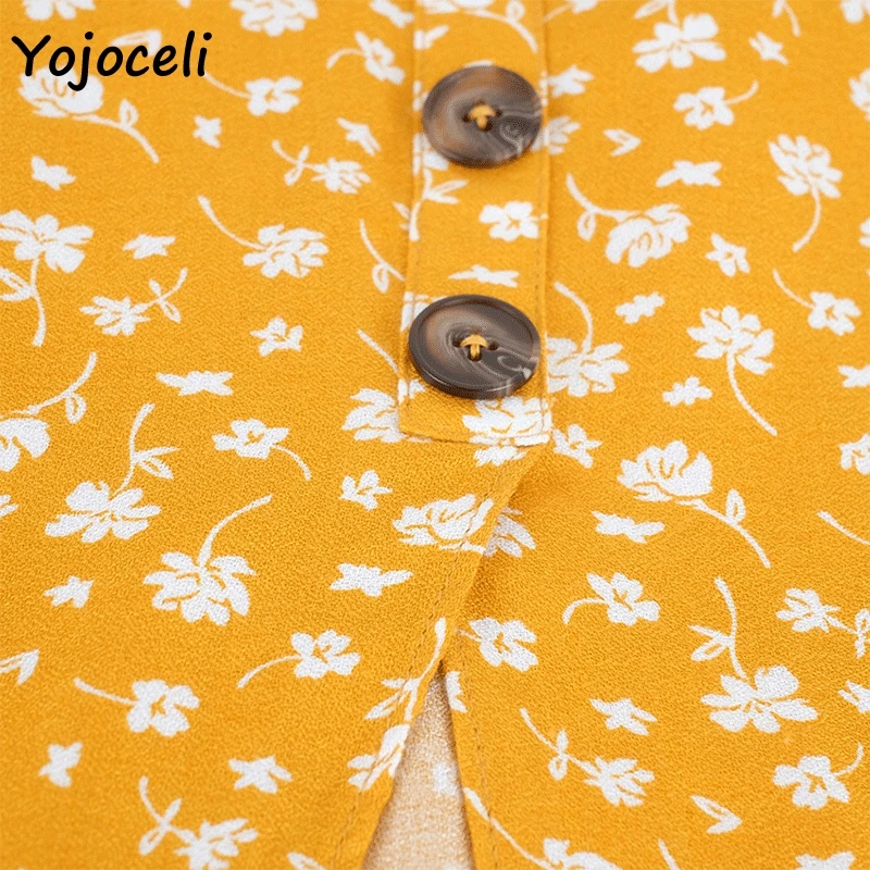 Yojoceli 2019 летнее желтое платье с принтом женское романтическое французское на
