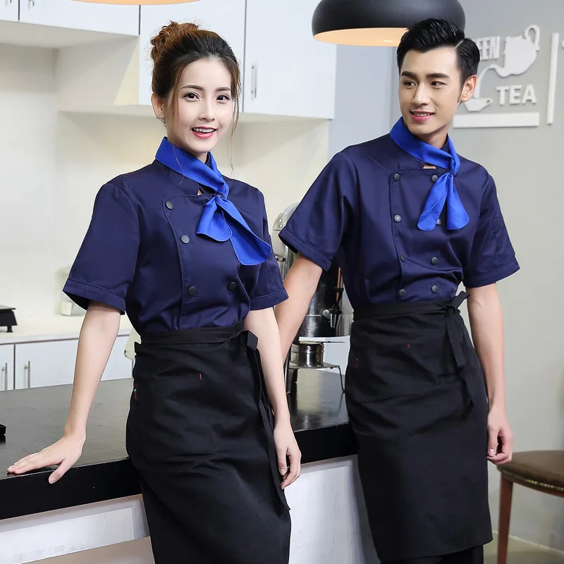 2018 Осенняя однотонная хлопковая рабочая одежда шеф-повара с короткими рукавами