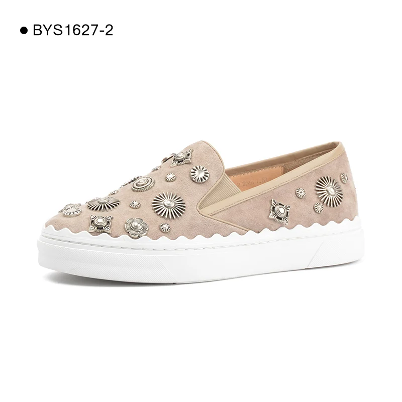 BYS1627-2-Light-Grey Donna-in/распродажа; женская обувь на плоской подошве из натуральной кожи; лоферы на платформе; удобные повседневные женские Балетки без застежки на плоской подошве - Цвет: BYS1627-2-Light-Grey
