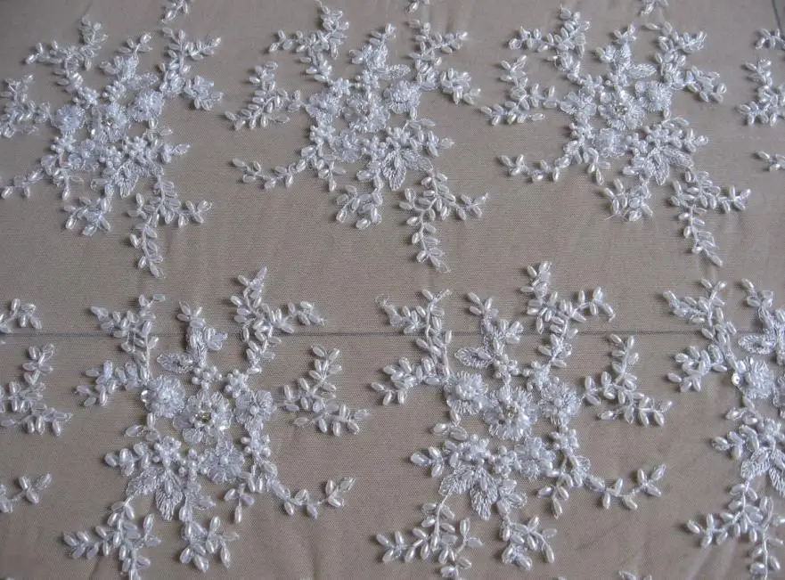 1 ярд Роскошная вышивка свадебный бисер кружевная отделка Ткань 3D украшение