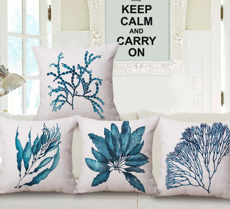 Синие морские водоросли свежие растения наволочка для тела льняные подушки