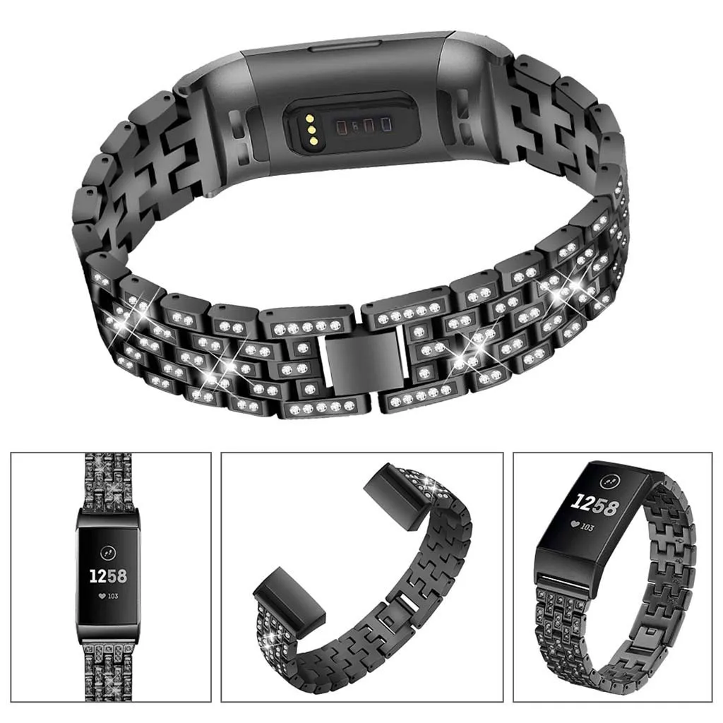Умные часы умный ремень Smartband mi band Bling из нержавеющей стали металлический браслет ремешок для Fitbit Charge 3 Смарт-часы