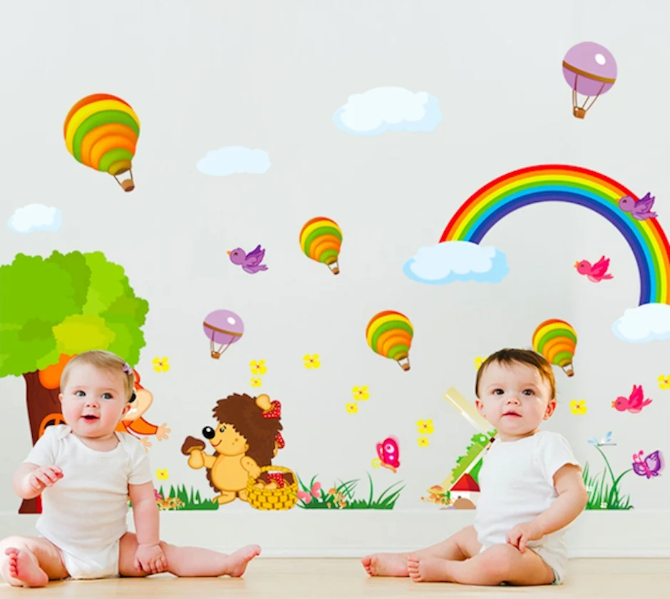 Съемный большой Размеры Радуга мультфильм стены Стикеры s для детской комнаты