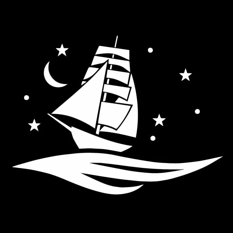YJZT 16.4CM*12.3CM Boat Ocean Sea With The Stars And Moon Vinly Decal Decor Art Car Sticker Black/Silver C27-0413 | Автомобили и