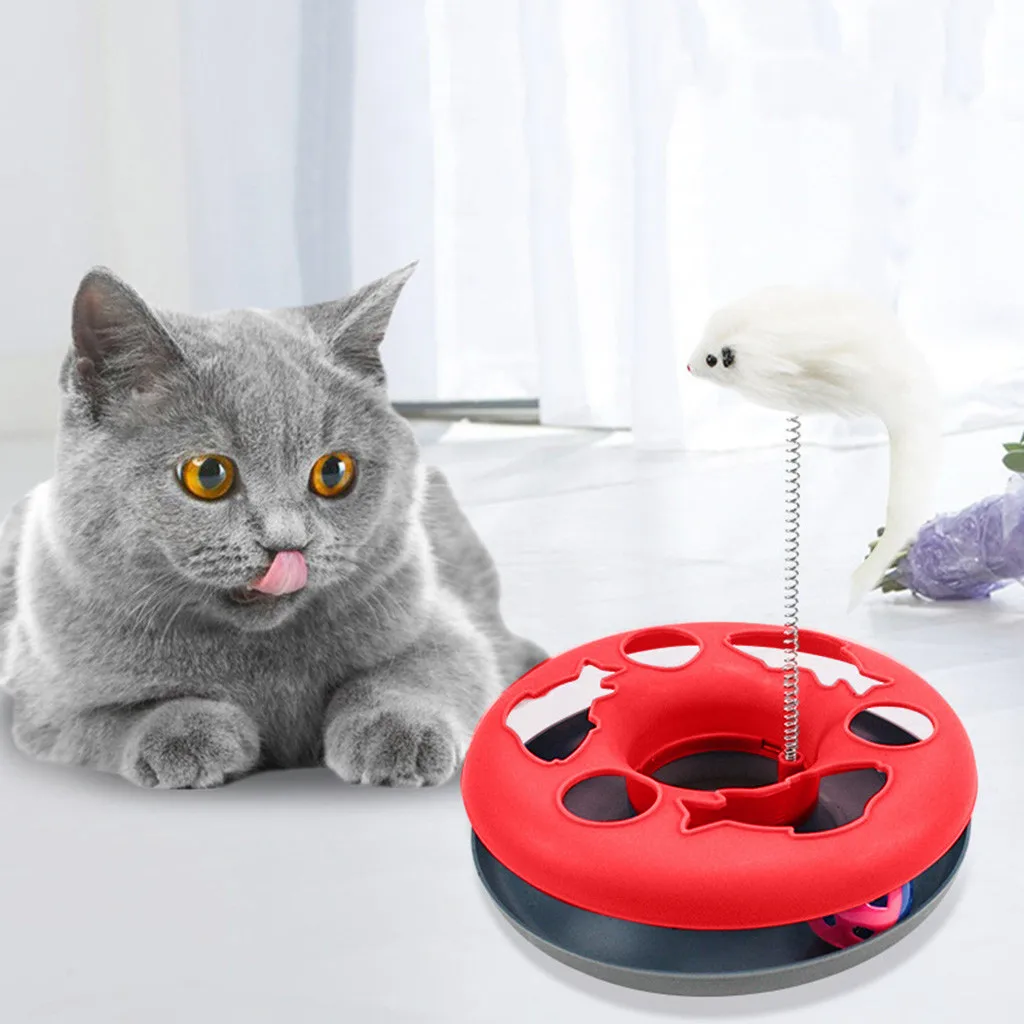 Круглая игровая доска для кошек, качели, пружинная мышь, кот, сумасшедший диск с шариком, Интерактивная игрушка, поворотный стол, забавная игрушка для кошек, домашних животных