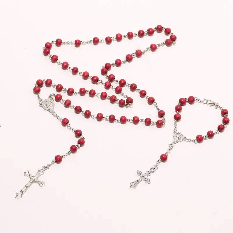 Христос Религиозные Красный деревянные четки оптом по низкой цене бусы с Иисусом