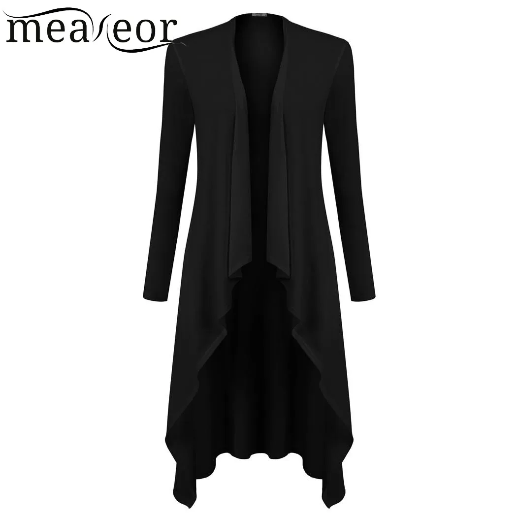 Meaneor Women Casual Long Sleeve Draped Open Front Cardigan Collarless 2018 Spring New Solid Ladies Outwear Coat Cardigans |