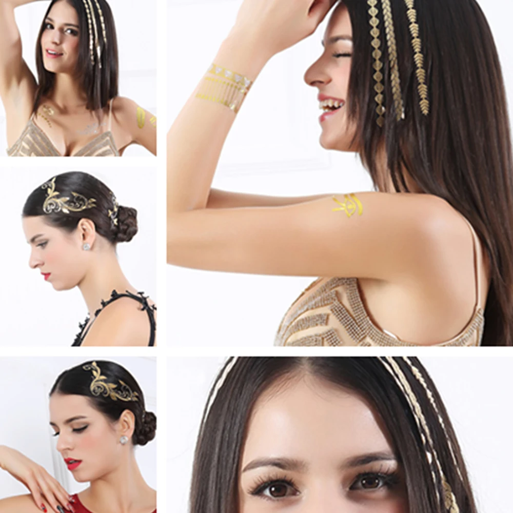 1 лист новинка модные переводные наклейки золото серебро звезда флэш-Татуировка