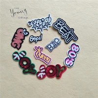 new letter patches joy bae apparel fabric stickers diy iron on garments jeans motif badge sewing appliques stripes for clothes