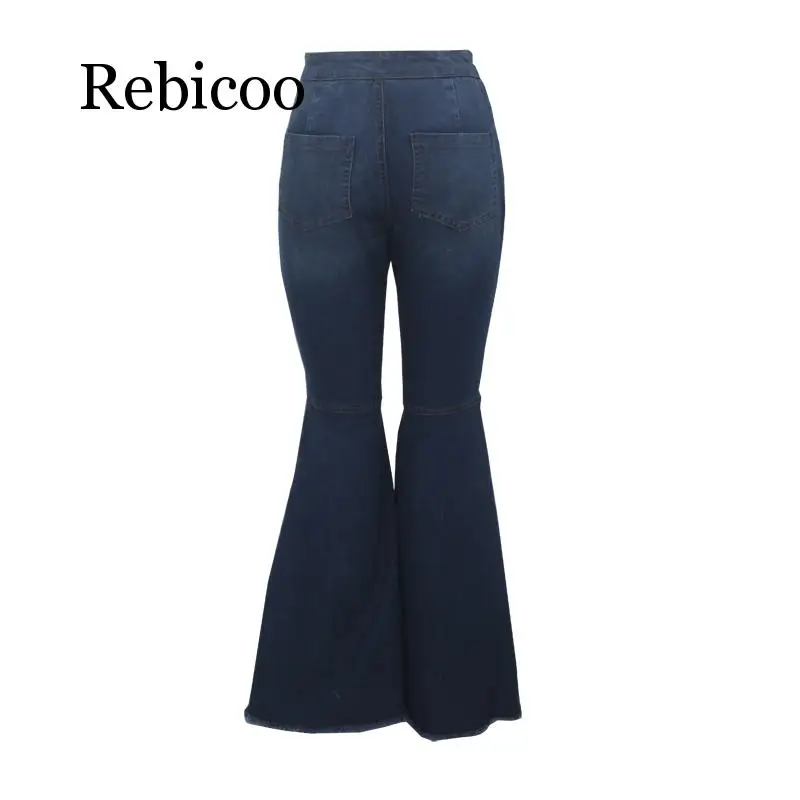 

Fashion Denim Flare Pants Women Retro Ripped Jeans Wide Leg Trousers Lady Casual Bell-Bottoms Flare Pant Female