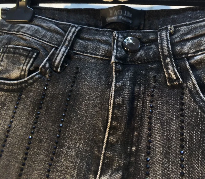 Весенне-осенние новые тяжелые вертикальные популярные джинсы с высокой талией, обтягивающие джинсы, женские черные джинсовые штаны, студенческие джинсовые брюки