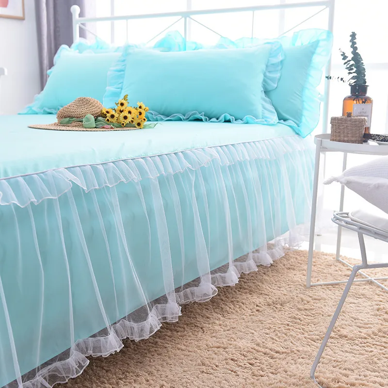1 шт. Кружевная юбка кровать 2 наволочки голубое постельное белье Комплект