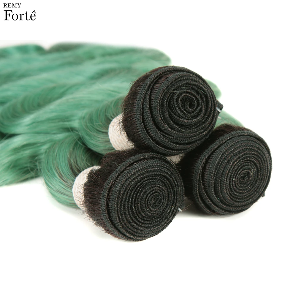 Remyforte пучки с закрытием волнистые Изумрудный цвет зеленые человеческие волосы