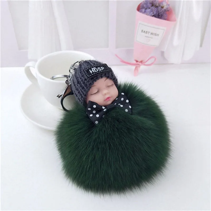 

12CM Multicolor Fluffy Creative Fox Hair Ball Sleep Doll Pom Pom Keychain Fox Fur Keychain Ladies Car Bag Key Ring Ornaments