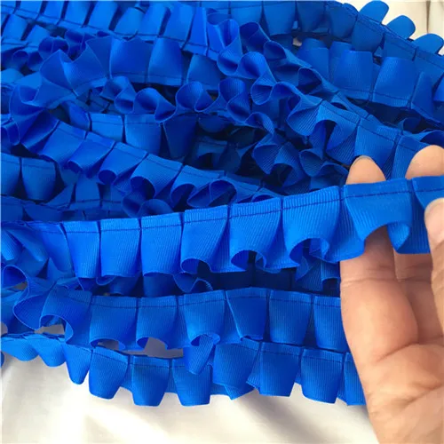 royal blue 5 ярдов розовый белый черный атласный плиссированный кружевной отделкой 2,5 см шириной Дешевые Гофрированные кружева ленты отделка DIY пошив костюма поставки - Цвет: royal blue
