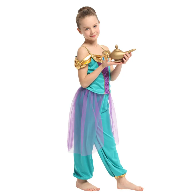 

M-XL Girls Aladdin's lamp Jasmine Princess Cosplay Kids Children Halloween Arabian Costume Carnival Purim Stage play party dress