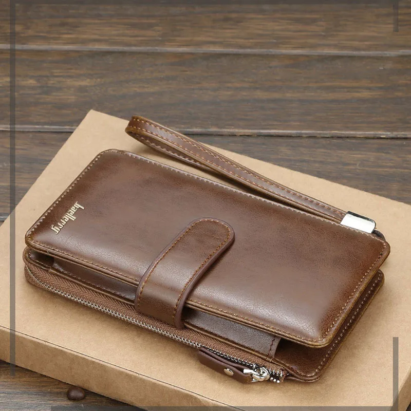 Вместительный мужской клатч Baellerry с ремешком на руку кожаный бумажник молнии для