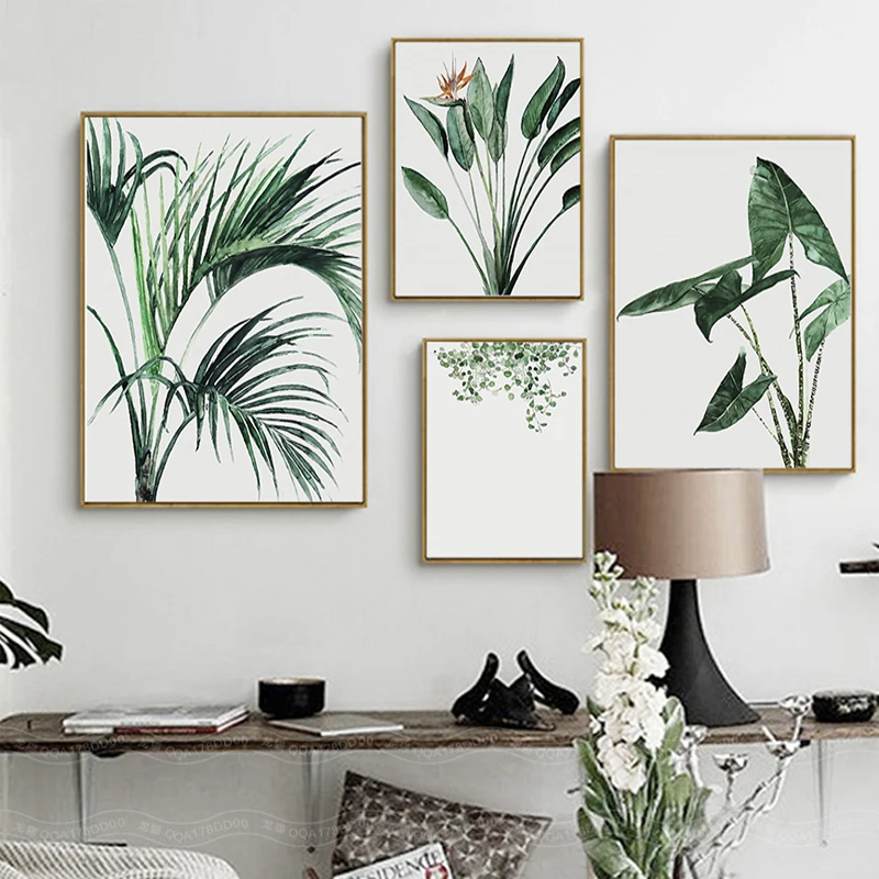 Скандинавский современный стиль растения стены Искусство Зеленый Лист Плакат