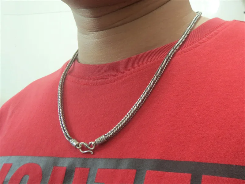 Solid Sterling Silver 925 Woven Chain Necklace Men 4mm Square Chunky Fashion Cool Thai Mens Jewelry Oxide | Украшения и