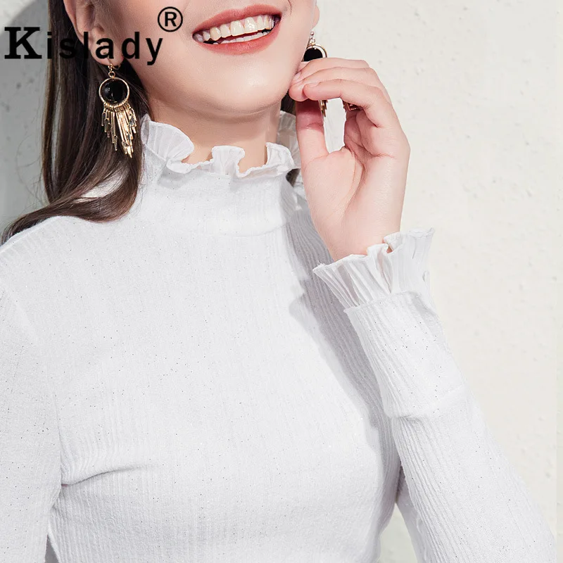 Kislady, блестящие топы для фитнеса, женские,, яркий, Шелковый экран, джемпер, женский, черный, белый, с расклешенными рукавами, размера плюс, футболки