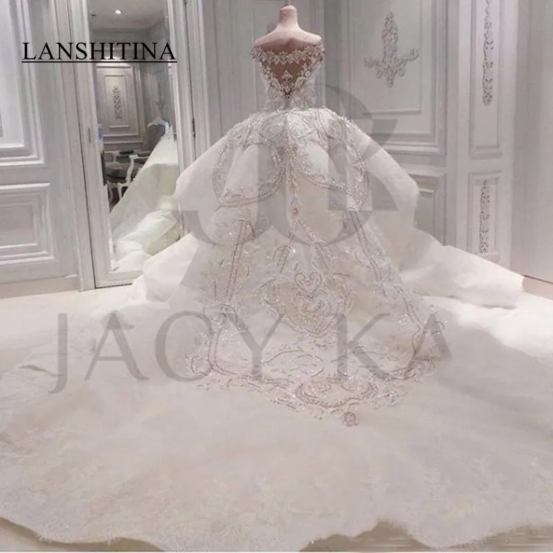 Big Overskirts Wedding Dresses Lace Beaded Crystal Portrait Mermaid Bridal Gowns 2019 Vestidos De Novia Plus Size | Свадьбы и