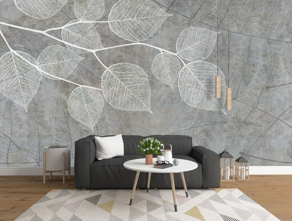 

[Self-Adhesive] 3D Gray White Leaves 16 Wall Paper mural Wall Print Decal Wall Murals