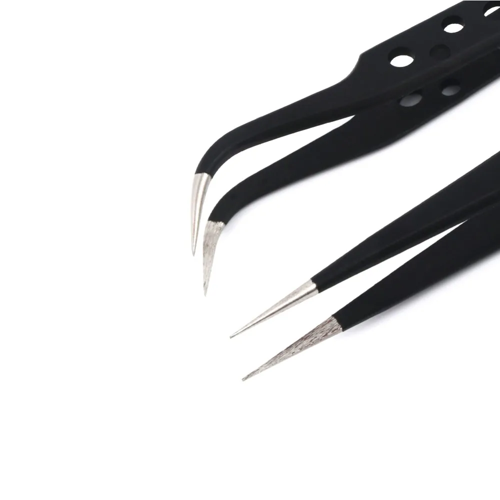 Сверхточные антистатические ESD нержавеющая сталь tweezers пинцеты прямые, изогнутые для мобильного телефона ремонт электроники инструмент