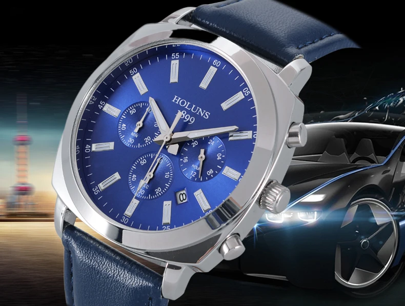 Мужские часы Relojes Hombre,, модные повседневные наручные часы, синие, для мужчин, студентов, с большим лицом, кожа, кварцевые мужские часы, Топ бренд