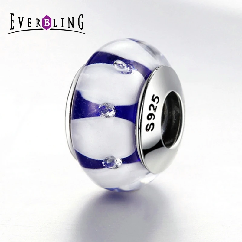 Everbling ювелирные изделия Синий Мурано Стекло Цветок 925 стерлингового серебра