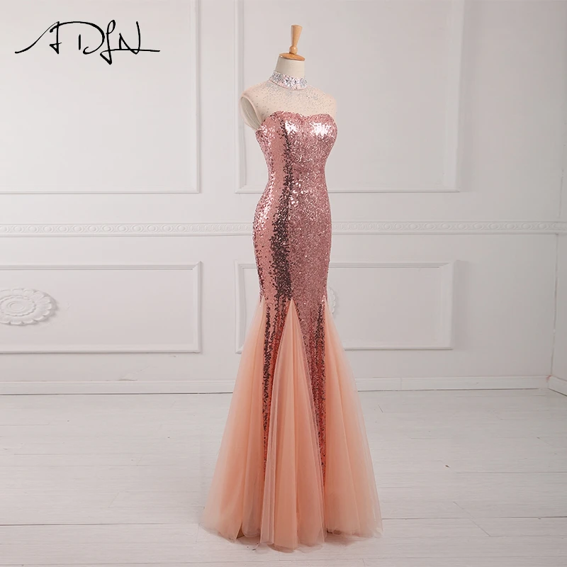ADLN игристое розовое золото вечернее платье с пайетками юбкой годе высоким