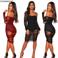 2019 spring mesh perspective off shoulder bodycon dress strapless dress women fashion night club sexy party dress