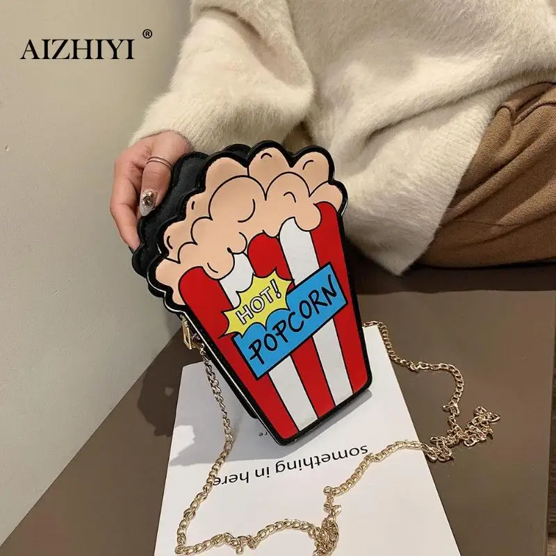 Cartoon Fun Popcorn Shaped Women Shoulder Bags Chain Shoulder Bags Messenger Crossbody Bags Sac A Main Lovely Phone Money Kilala