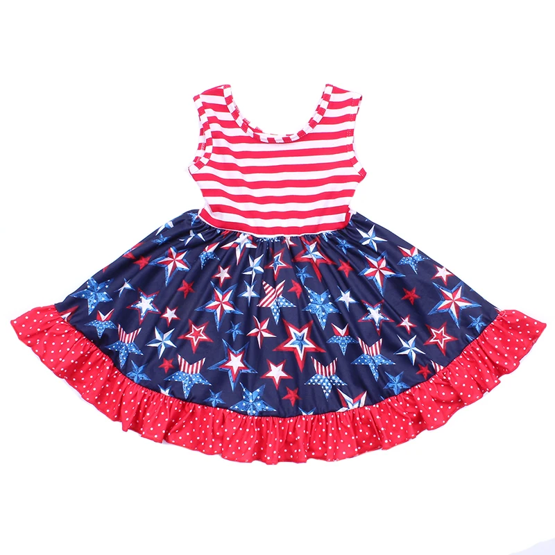 

Новое поступление, детское платье 4 июля, красно-белое Полосатое синее платье Twril с флагом, летняя одежда для девочек без рукавов, молочный ше...
