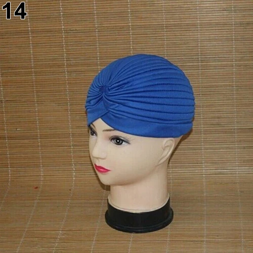 Royal Blue Новинка, Женская эластичная шапка, тюрбан, повязка на голову, бандана для химиотерапии, хиджаб, плиссированная индийская Кепка - Цвет: Royal Blue