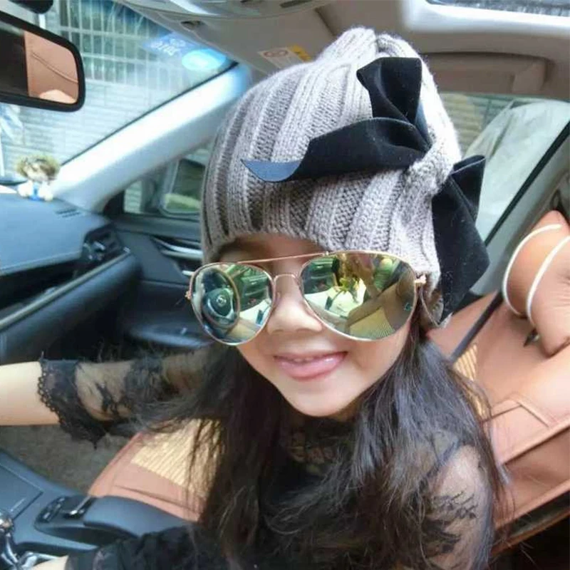 Winter Hat Kids Baby Bowknot Girls Pompon Warm Children Casual Solid Color Kid Knitted Cap For Boys | Детская одежда и обувь