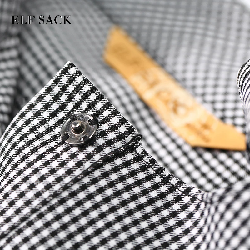 ELFSACK/Новинка женские рубашки повседневные с длинным рукавом в клетку отложным