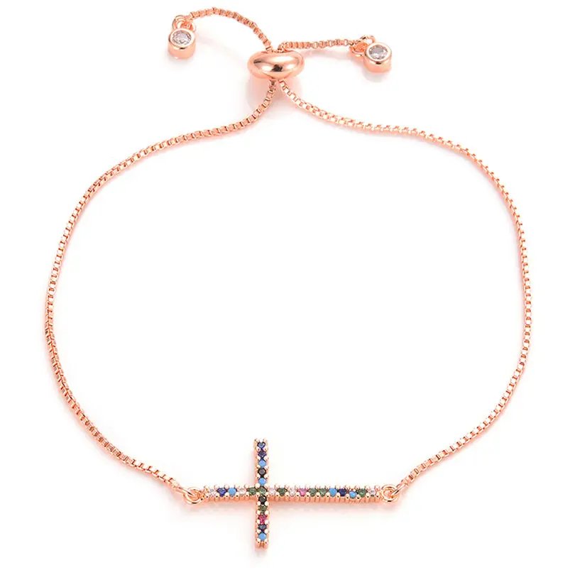 rose gold Pipitree разноцветный кубический цирконий проложили тонкий крест браслет модные ювелирные изделия Серебро Золото Цвет Шарм модные браслеты для женщин - Окраска металла: rose gold