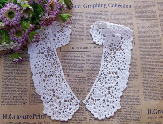 1 пара красивых кружевных воротников из 100% хлопка с бежевыми цветами аксессуары