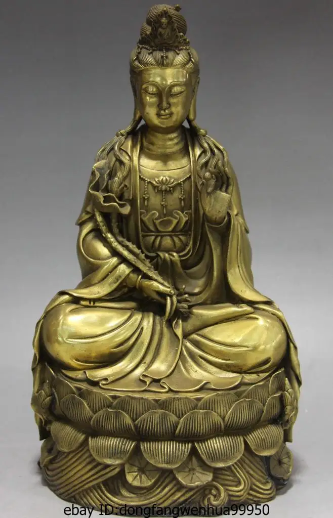

Китайский буддистский храм латунь медь Гуань Инь цветок лотоса Kwan-Yin Boddhisattva