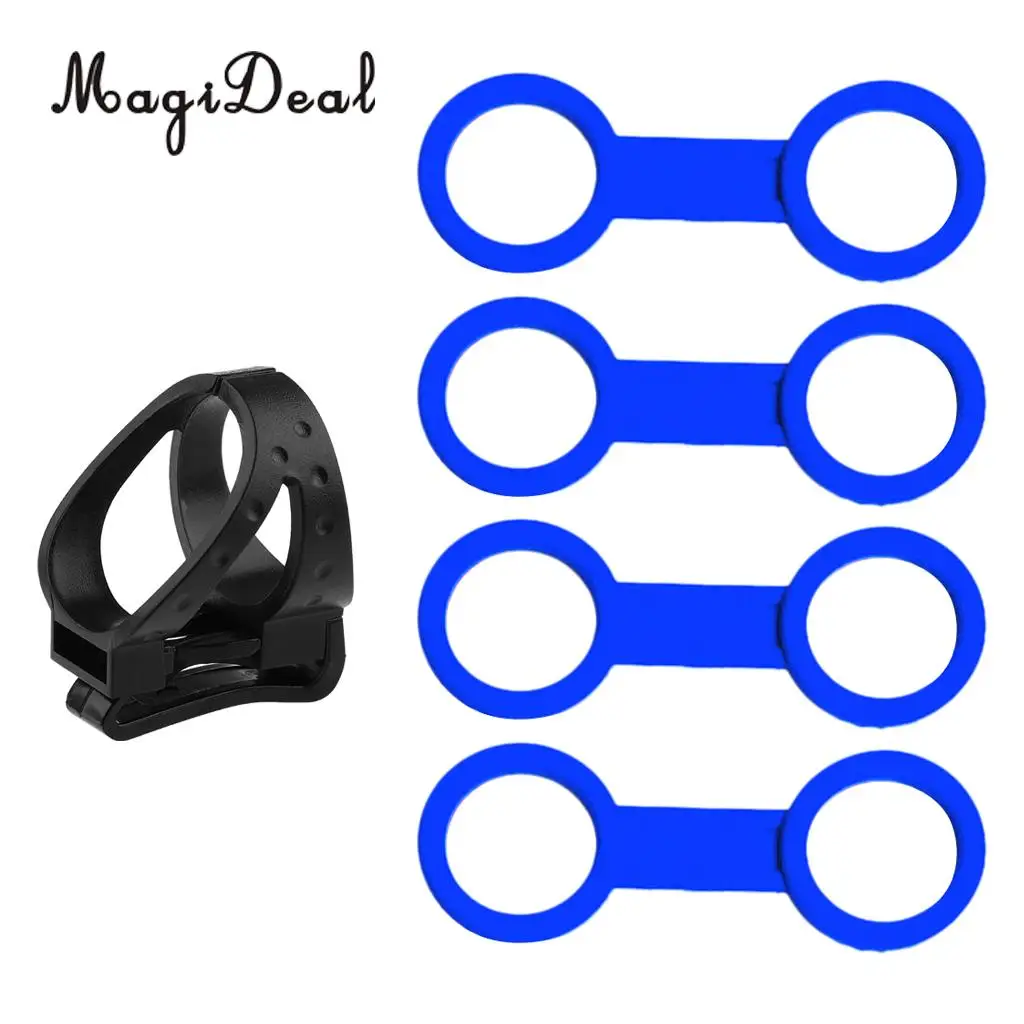 

MagiDeal 4 Pcs Snorkel Keeper Rubber Blue + 1x Plastic Detachable Clip Retainer for Scuba Diving Snorkel Gear Spare Parts