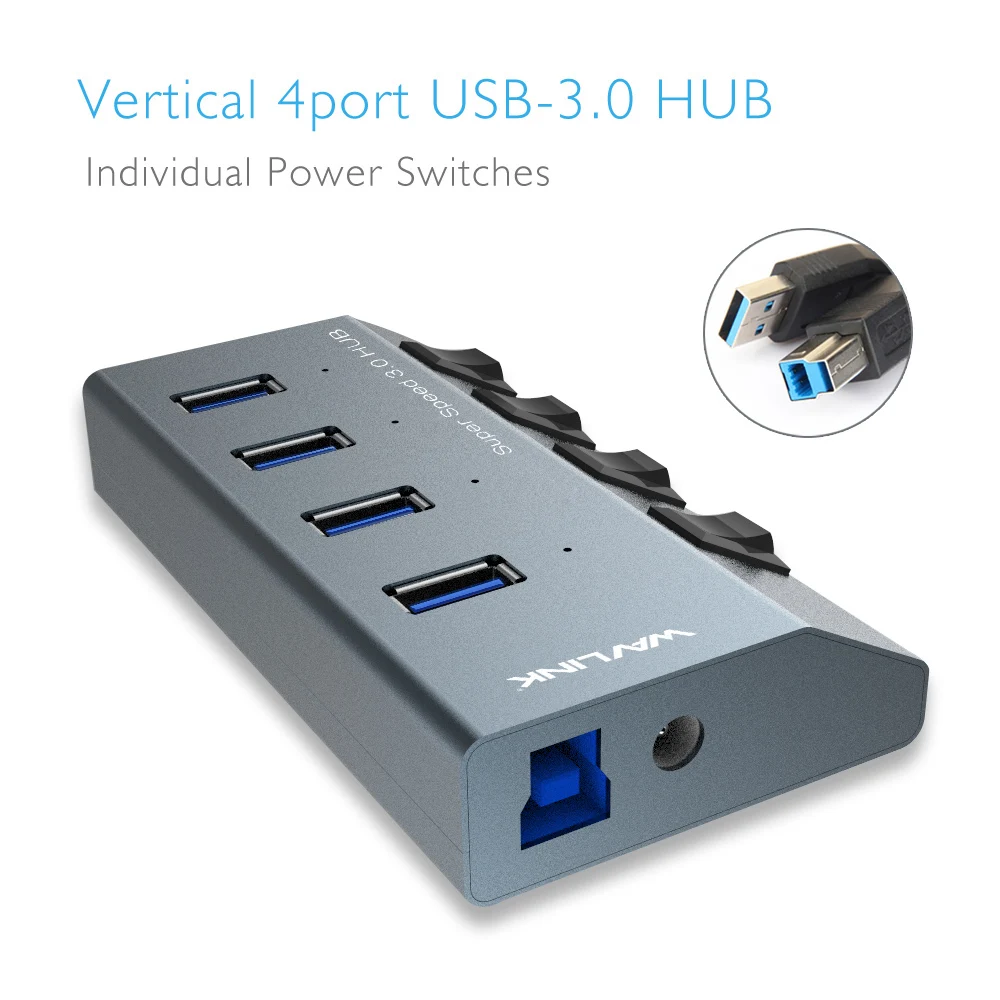 Вспышка Wavlink алюминиевая 3 0 дюйма с выключателем питания 4 /7 портов USB 0|USB-хабы| |