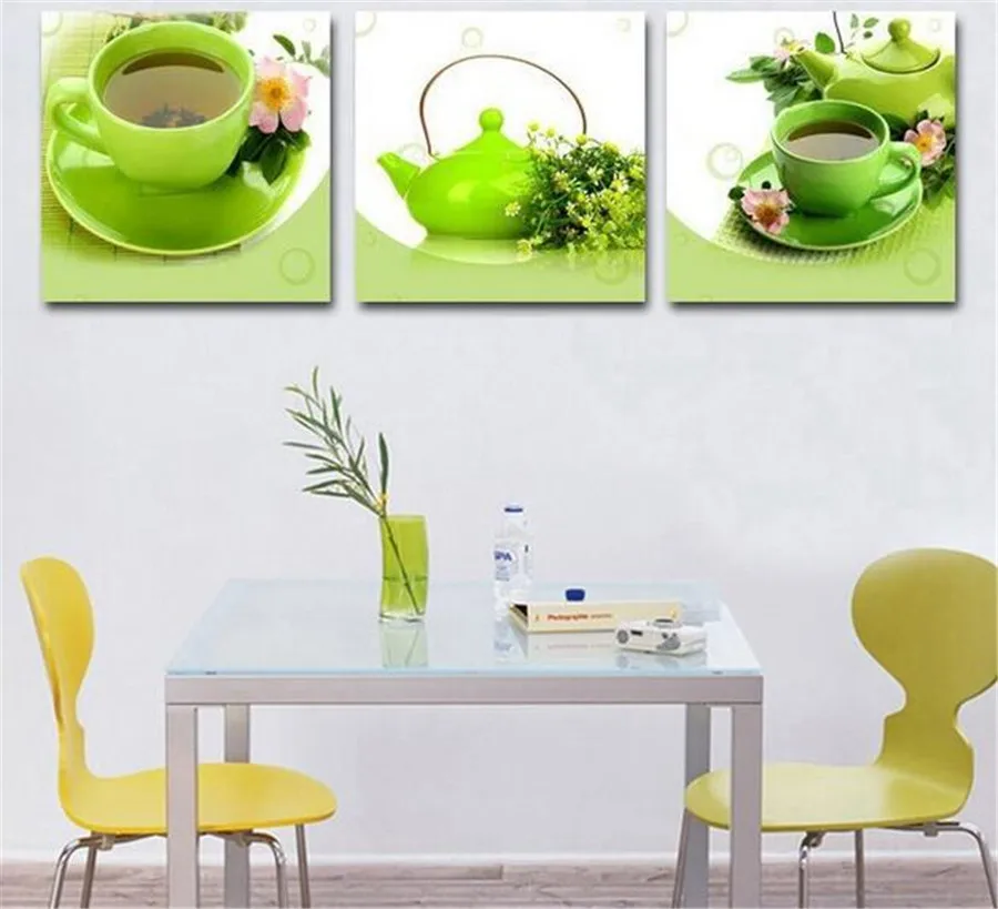 3 шт./компл. Современная Картина на холсте натюрморт зеленый чайник картины