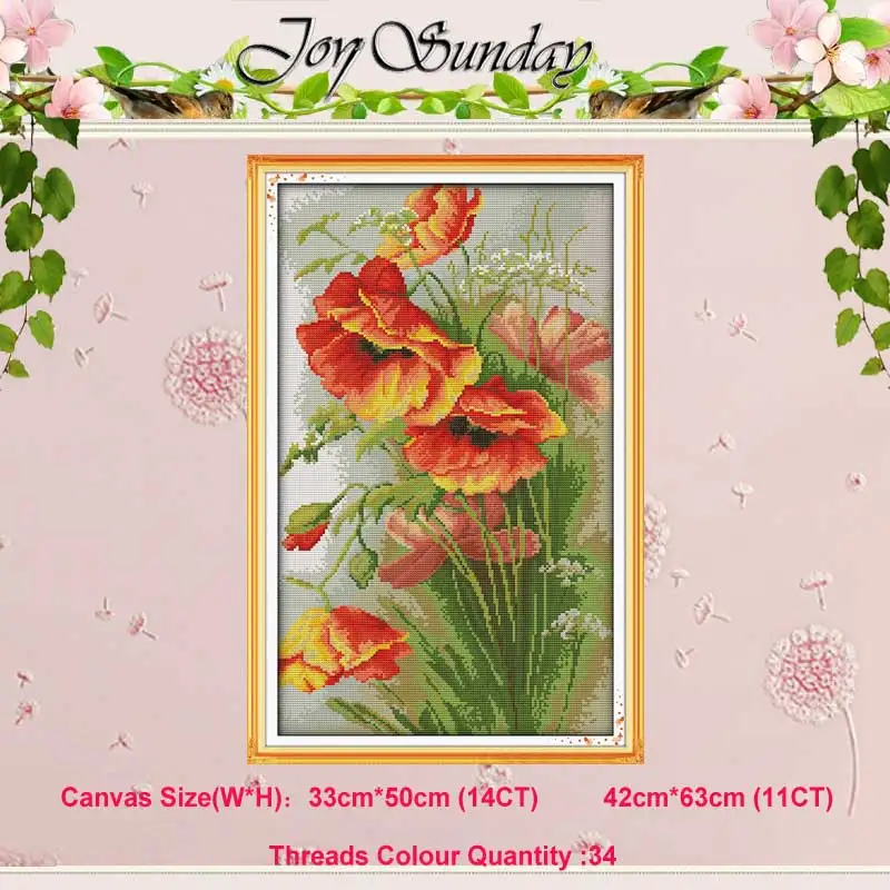 Poppy Sunflower vase basket counted 11CT 14CT Cross Stitch Set DIY DMC flower Cross-stitch Kit Embroidery Needlework Home Decor